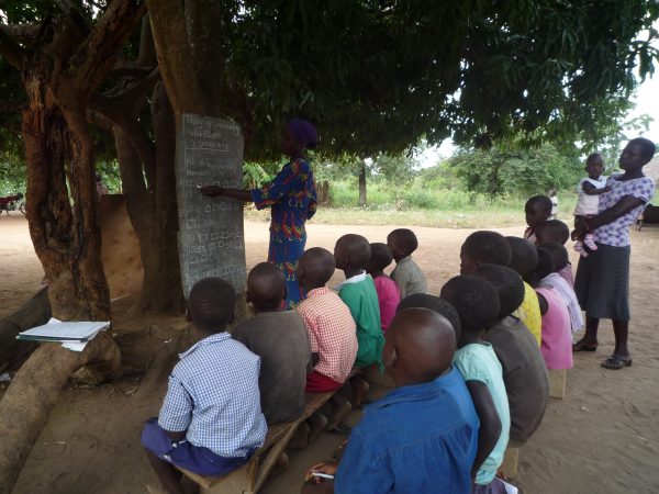 Pupils of Lorna Nursery and primary school, a community school in Atiira Sub county in Serere district studying under a tree.